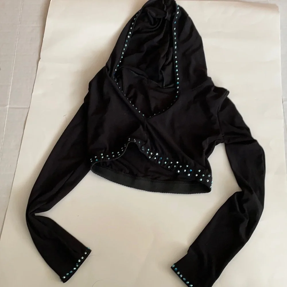 Balera black hooded crop top Swarovski crystals L
